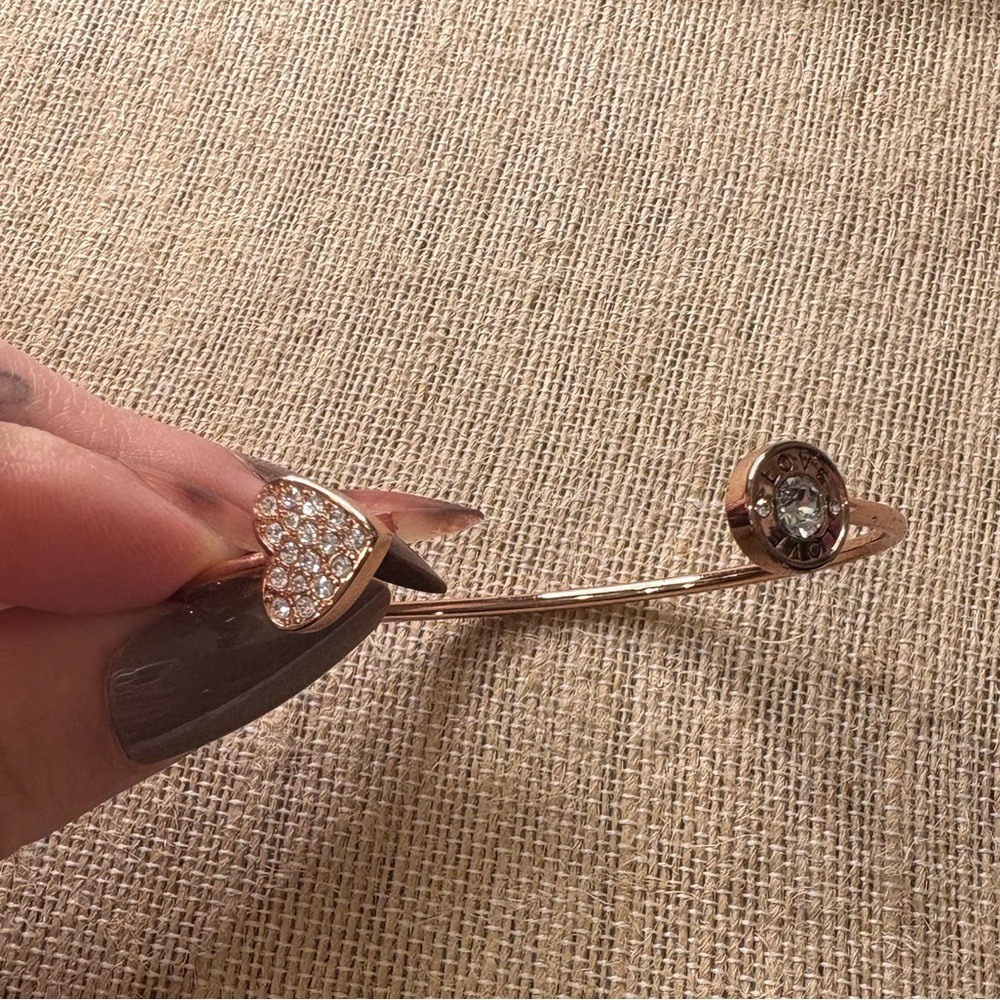 Rose Gold Heart and Crystal Bangle Bracelet Origami Owl
